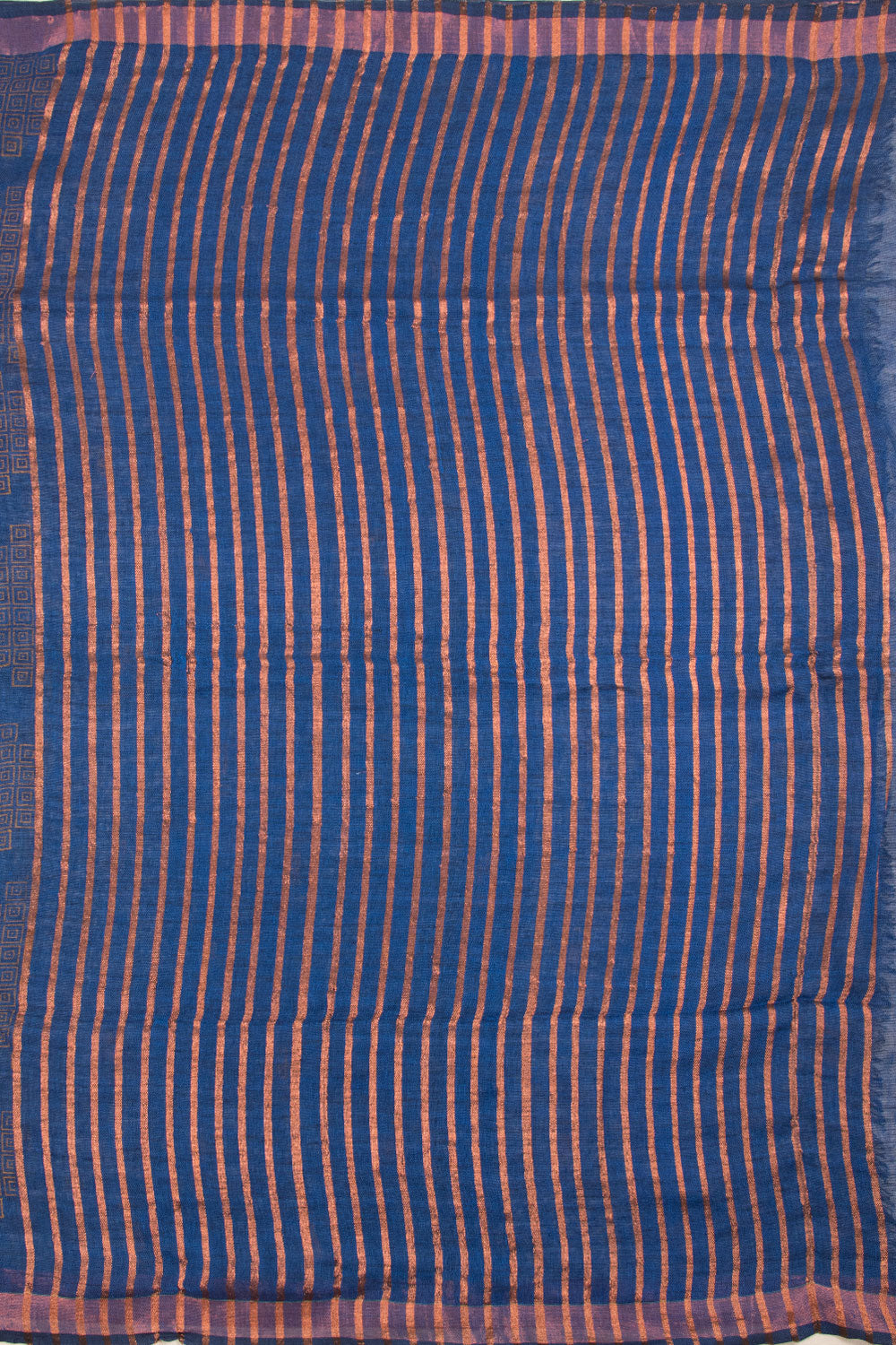 Cobalt Blue Hand Block Printed Linen Saree 10060284