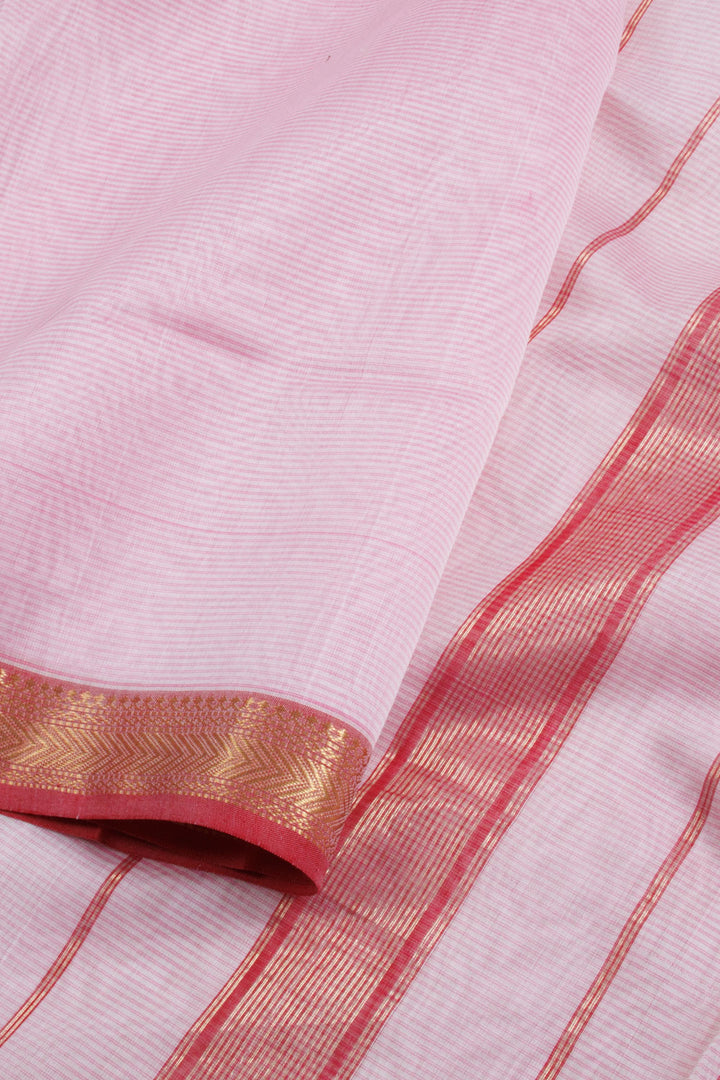 Pastel Pink Handloom Maheshwari Silk Cotton Saree 10060475