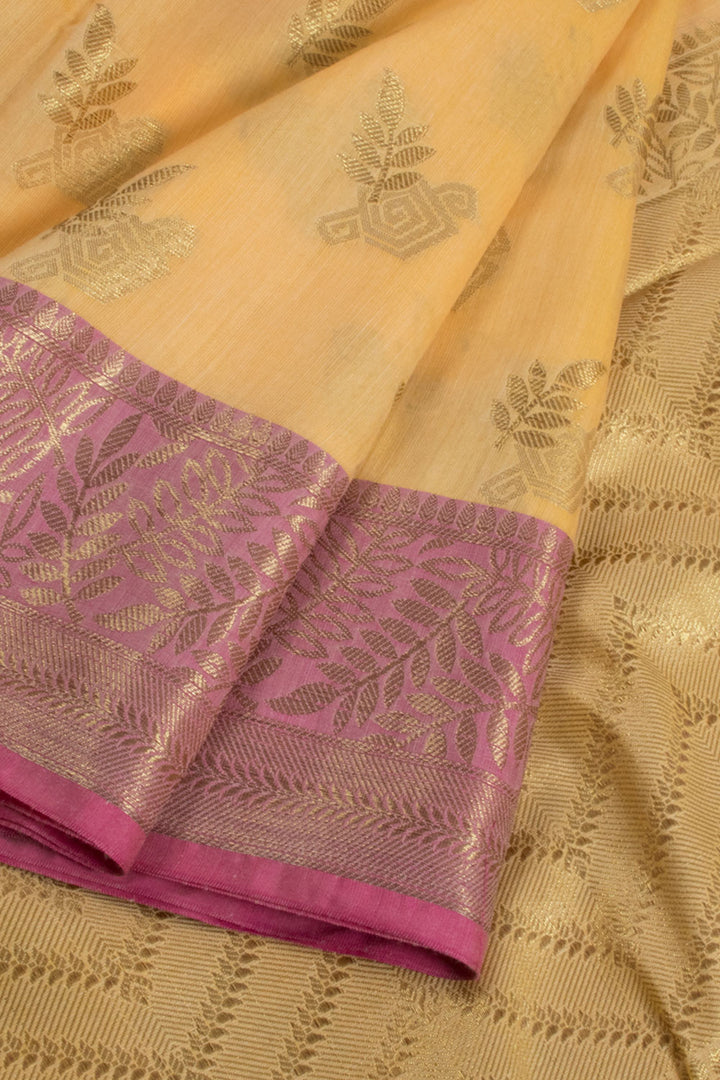 Butterscotch Yellow Handloom Banarasi Cotton Saree 10060607
