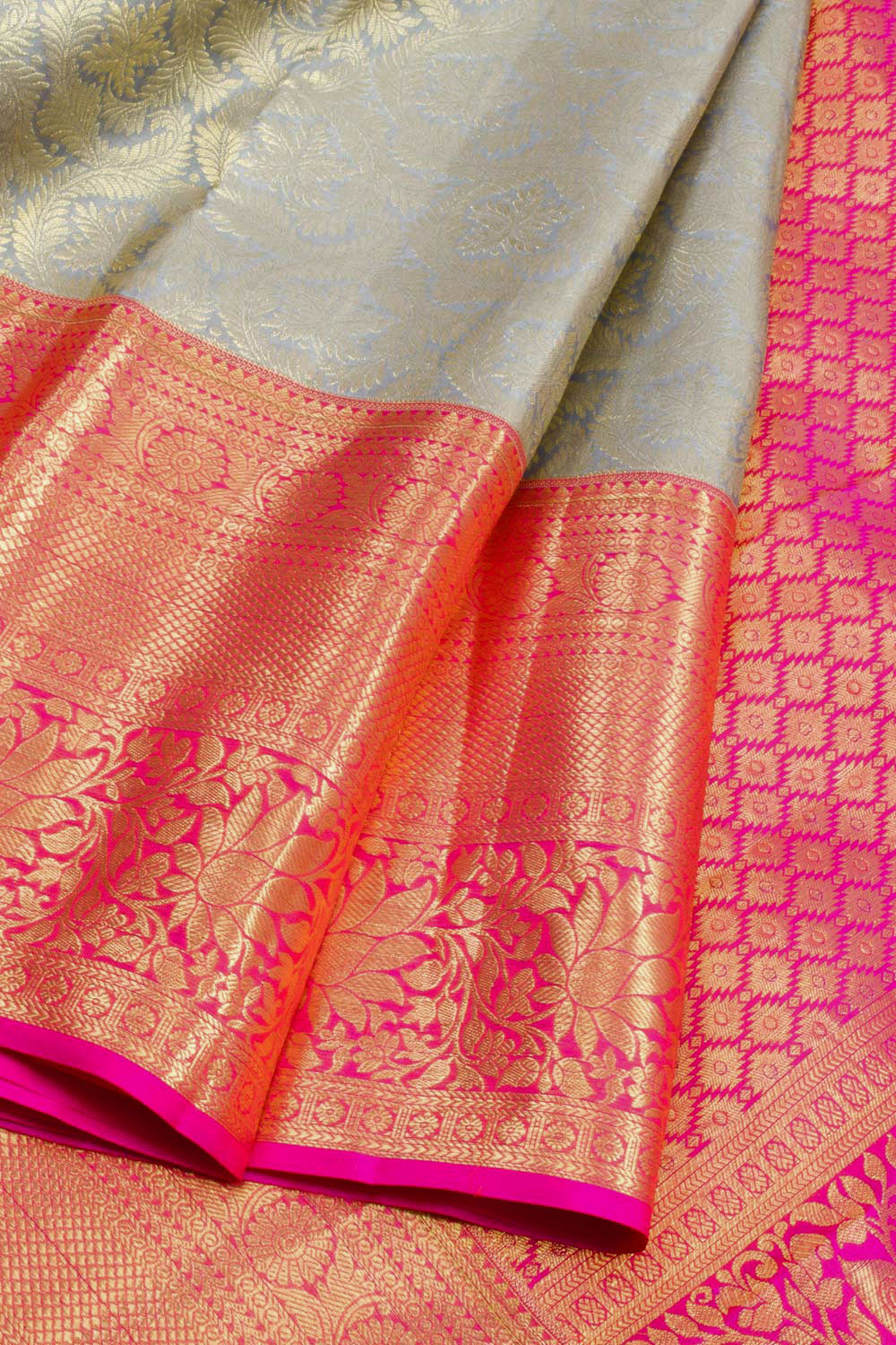 Silver Grey Handloom Pure Silk Tissue Zari Dharmavaram Saree 10061221