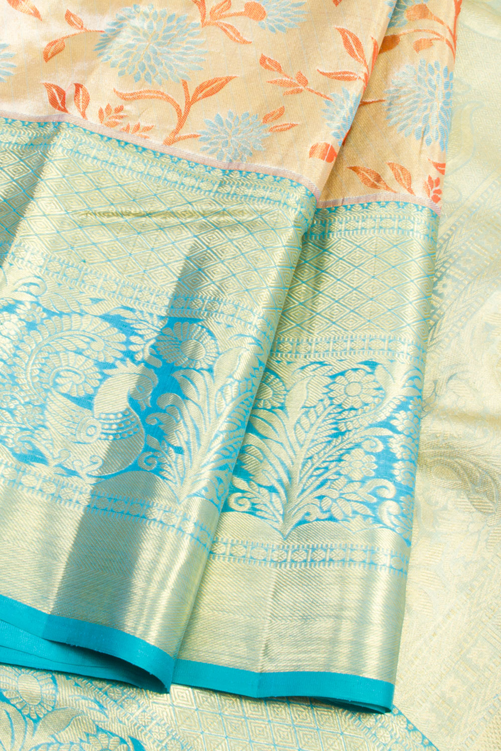 Cream Handloom Pure Silk Tissue Zari Dharmavaram Saree 10061234