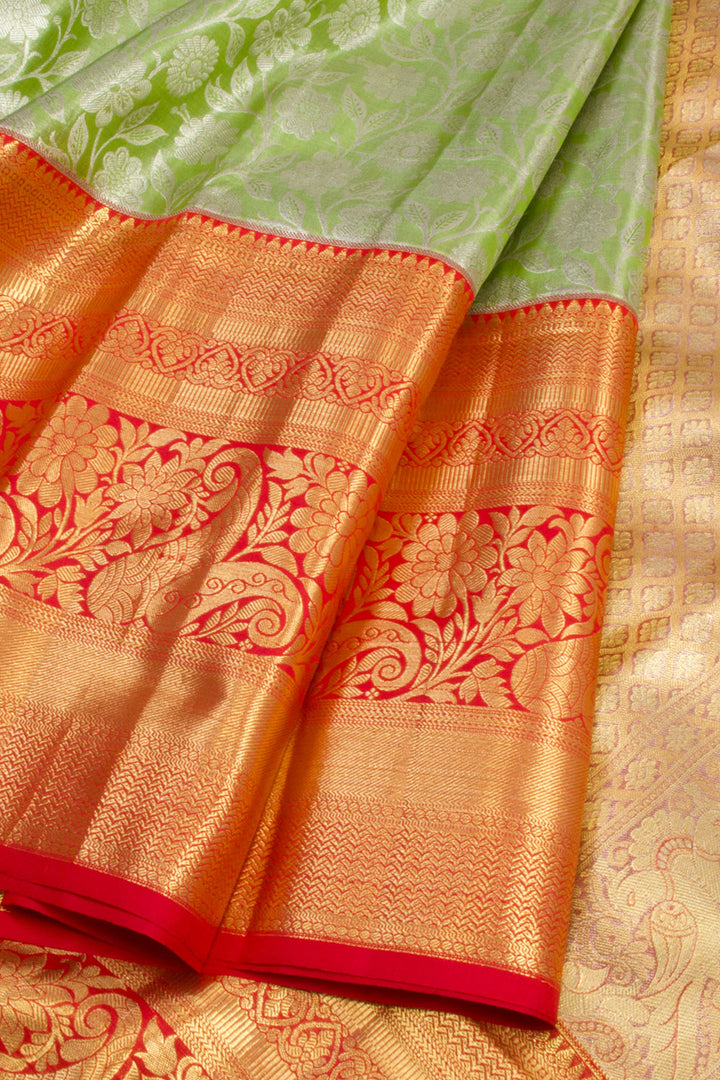 Green Handloom Pure Silk Tissue Zari Dharmavaram Saree 10061242