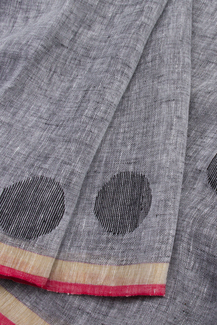Grey Handloom Jamdani Linen Saree 10061420