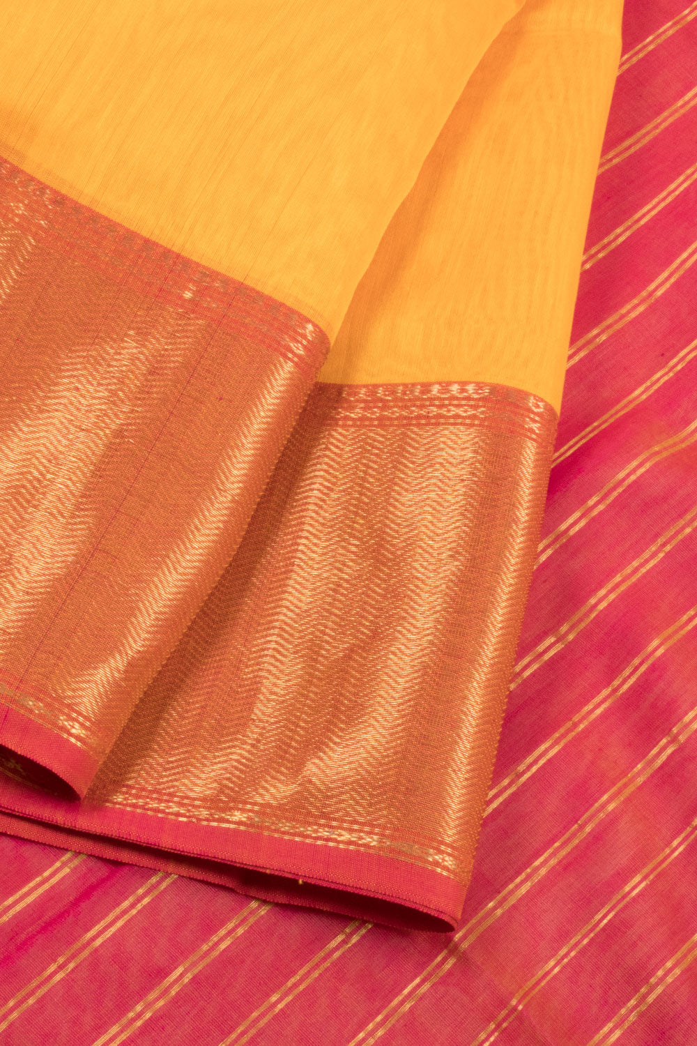 Amber Yellow Handloom Maheswari Silk Cotton Saree 10060253