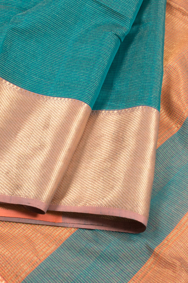 Teal Green Handloom Maheswari Silk Cotton Saree 10060262