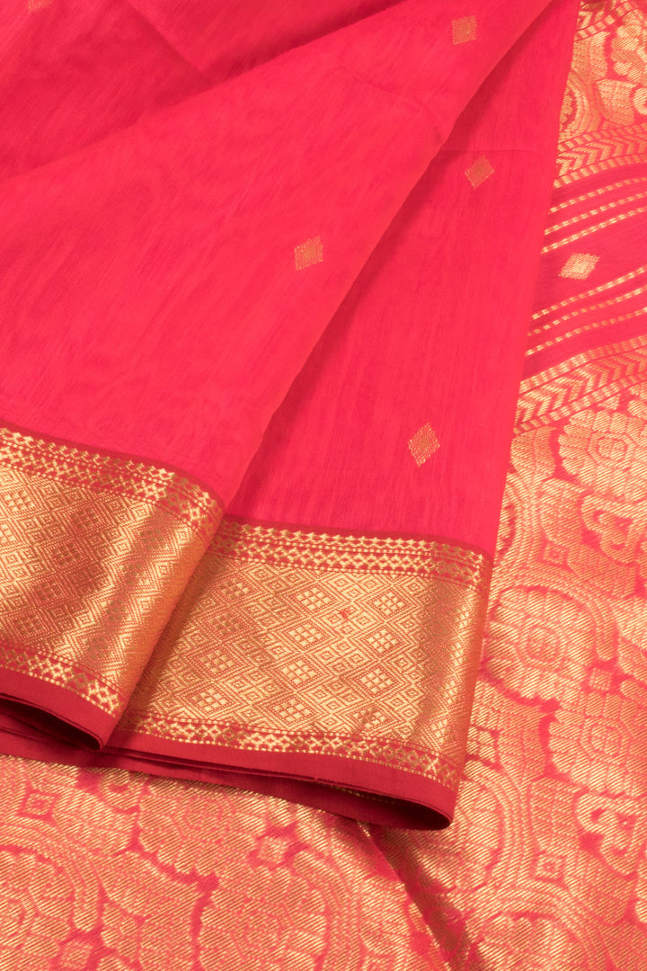 Folly Pink Handloom Maheswari Silk Cotton Saree 10060268