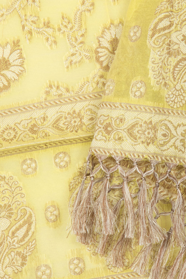 Lemon Yellow Banarasi Cotton Salwar Suit Material 10061160