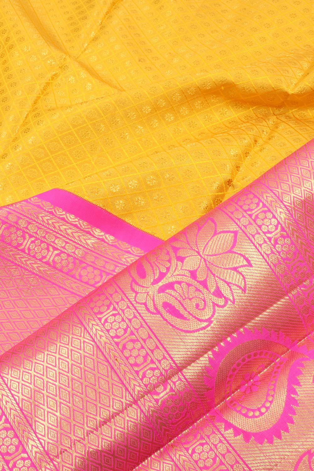 Bright Yellow Korvai Kanjivaram Silk Pattu Pavadai Material 10059606