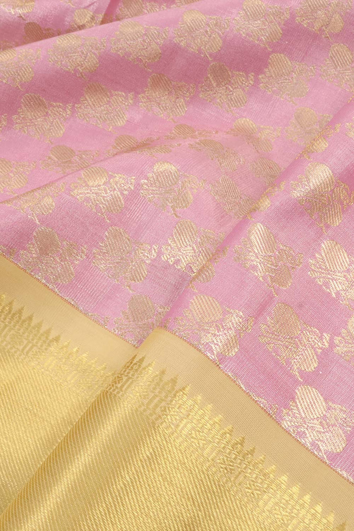 Pastel Pink Korvai Kanjivaram Tissue Pattu Pavadai Material 10059617
