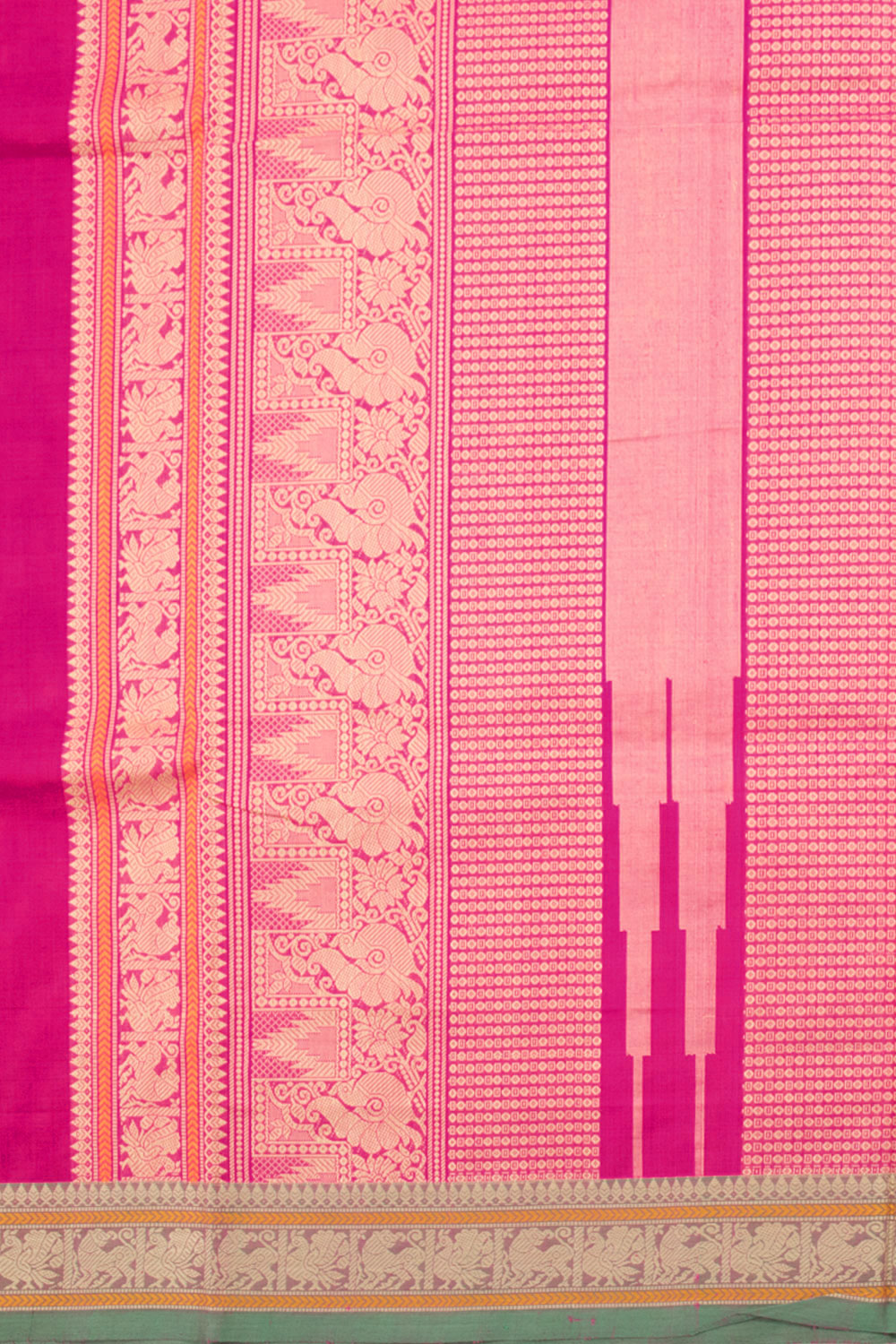 Bright Pink Handwoven Kanchi Cotton Saree 10059972