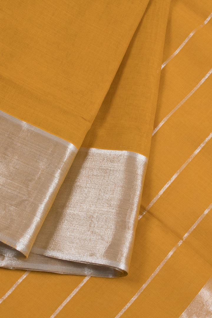 Amber Yellow Handwoven Solapur Cotton Saree 10060202