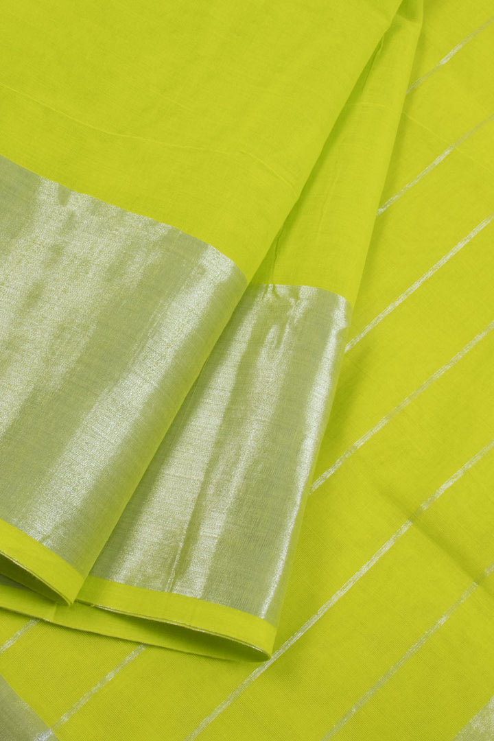 Lime Green Handwoven Solapur Cotton Saree 10060207