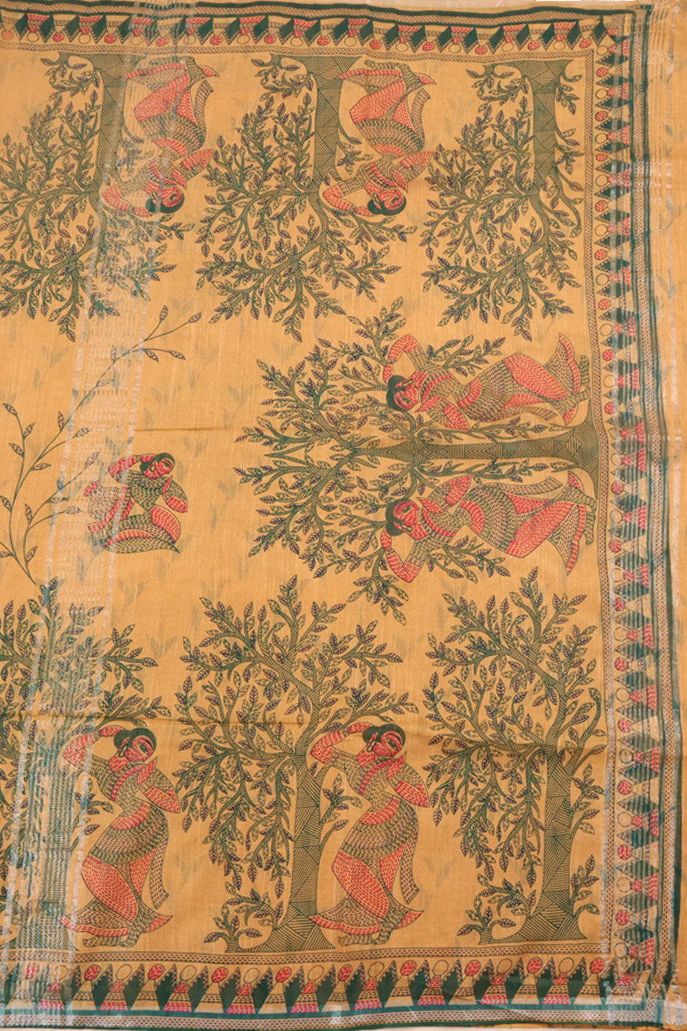 Beige Printed Madhubani Tussar Silk Saree 10060219