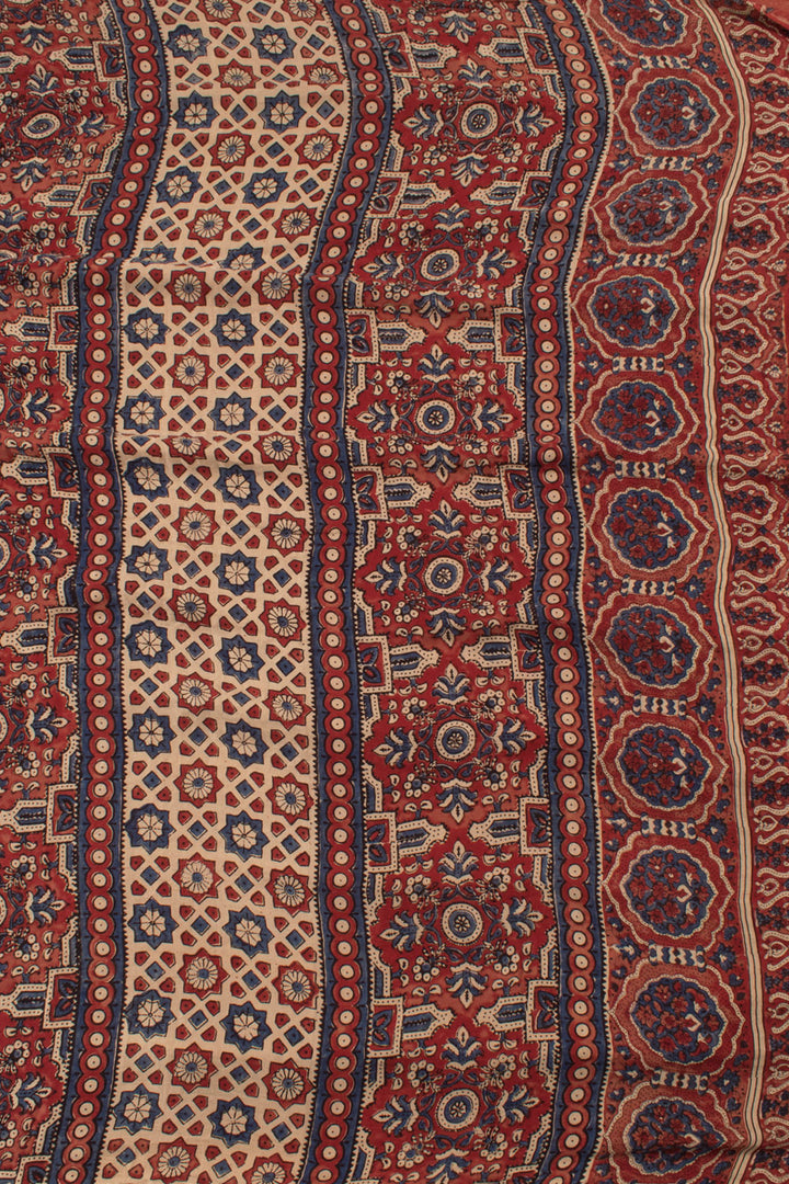 Mediterranean Blue Handcrafted Ajrakh Printed Bandhani Gajji Silk Saree 10059605