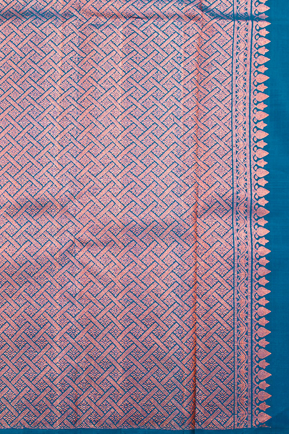 Peacock Blue Borderless Kanjivaram Silk Saree 10059995