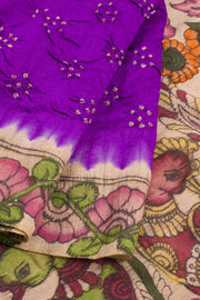 Violet Pen Kalamkari Bandhani Tussar Silk Saree 10060144