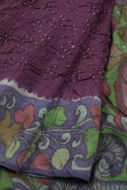 Purple Pen Kalamkari Bandhani Tussar Silk Saree 10060140