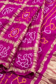 Fandango Pink Handcrafted Bandhani Gajji Silk Saree 10060148