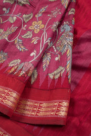 Pinkish Magenta Printed Kalamkari Tussar Silk Saree 10060151