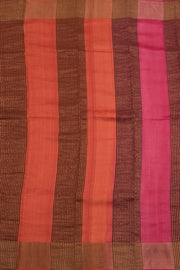 Beige and Black Hand Block Printed Tussar Silk Saree 10059324