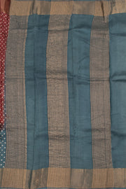 Crimson Hand Block Printed Tussar Silk Saree 10059325