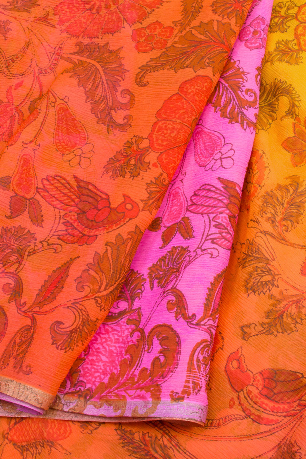 Orange & Yellow Ombre Dyed Printed Chiffon Saree 10061008