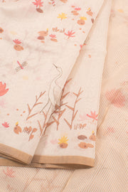 Pastel White Handloom Chanderi Silk Cotton Saree 10059692