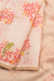 Pastel White Printed Chanderi Silk Cotton Saree 10059694