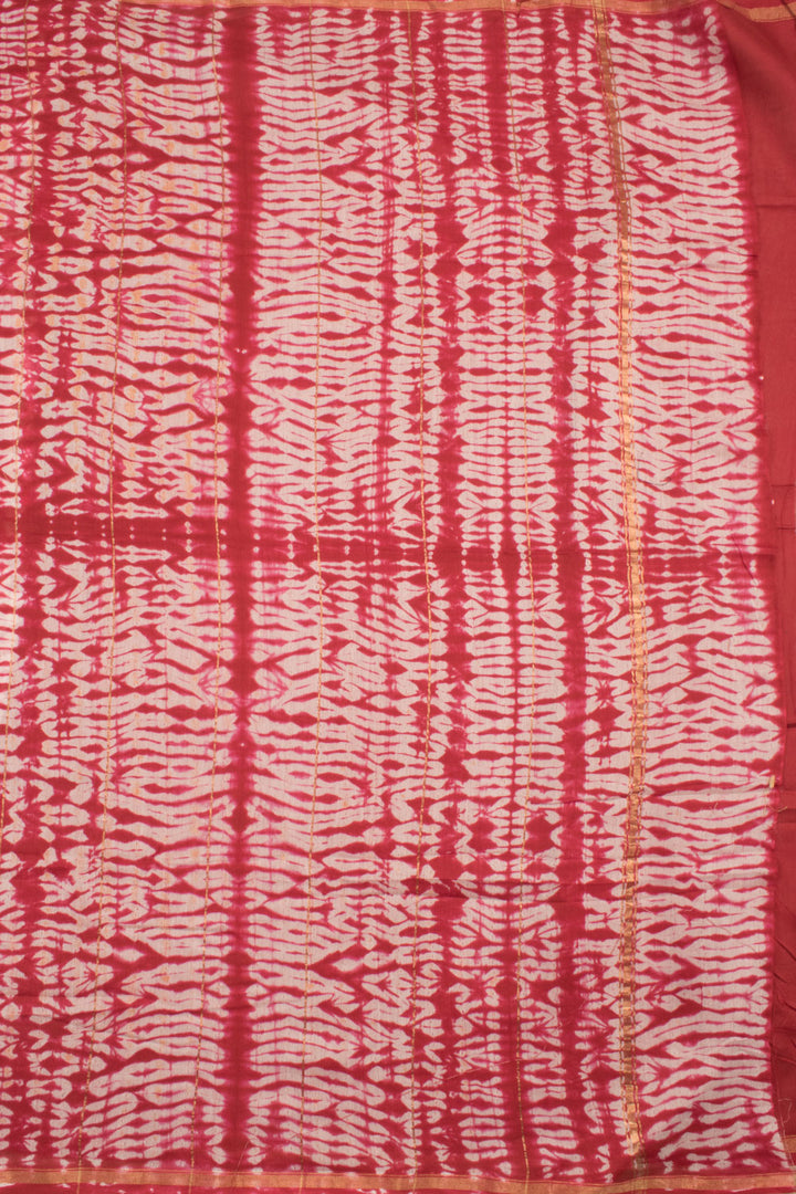 Candy Red Shibori Printed Maheshwari Silk Cotton Saree 10059361