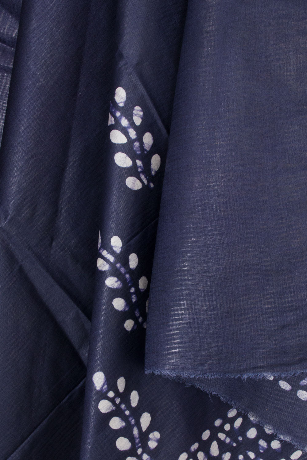 Navy Blue Batik Printed Linen Cotton Salwar Suit Material 10061924