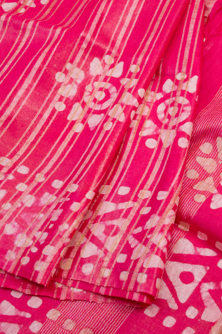 Pink Batik Printed Linen Cotton Saree 10061912