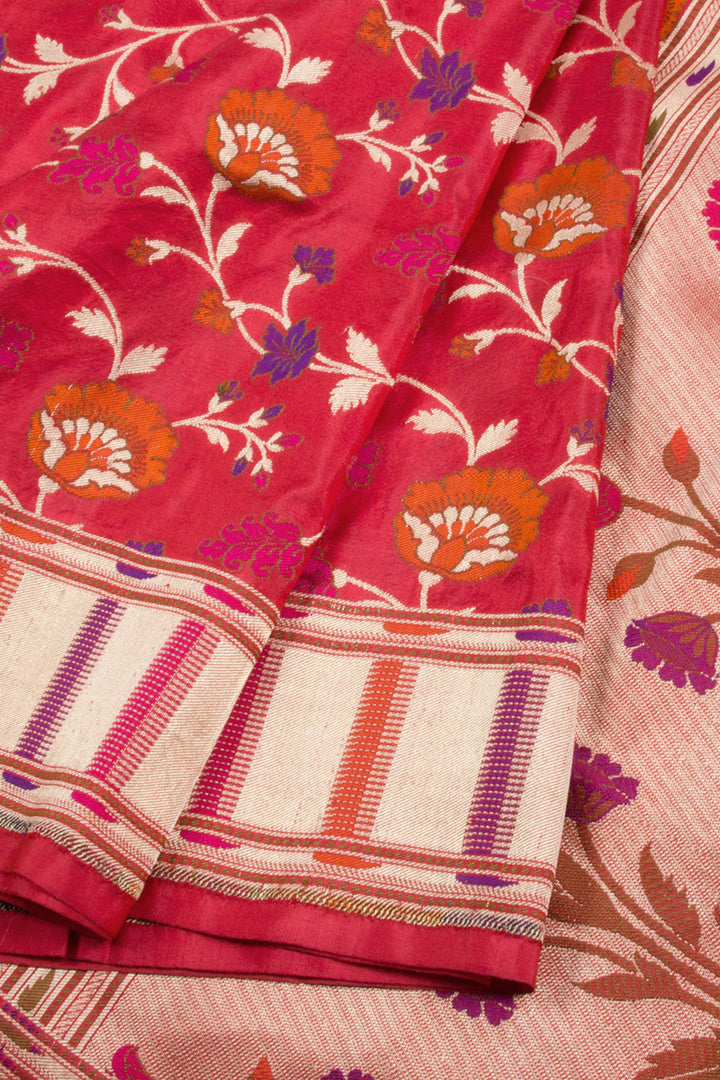 Folly Pink Handloom Banarasi Katrua Katan Silk Saree 10061267