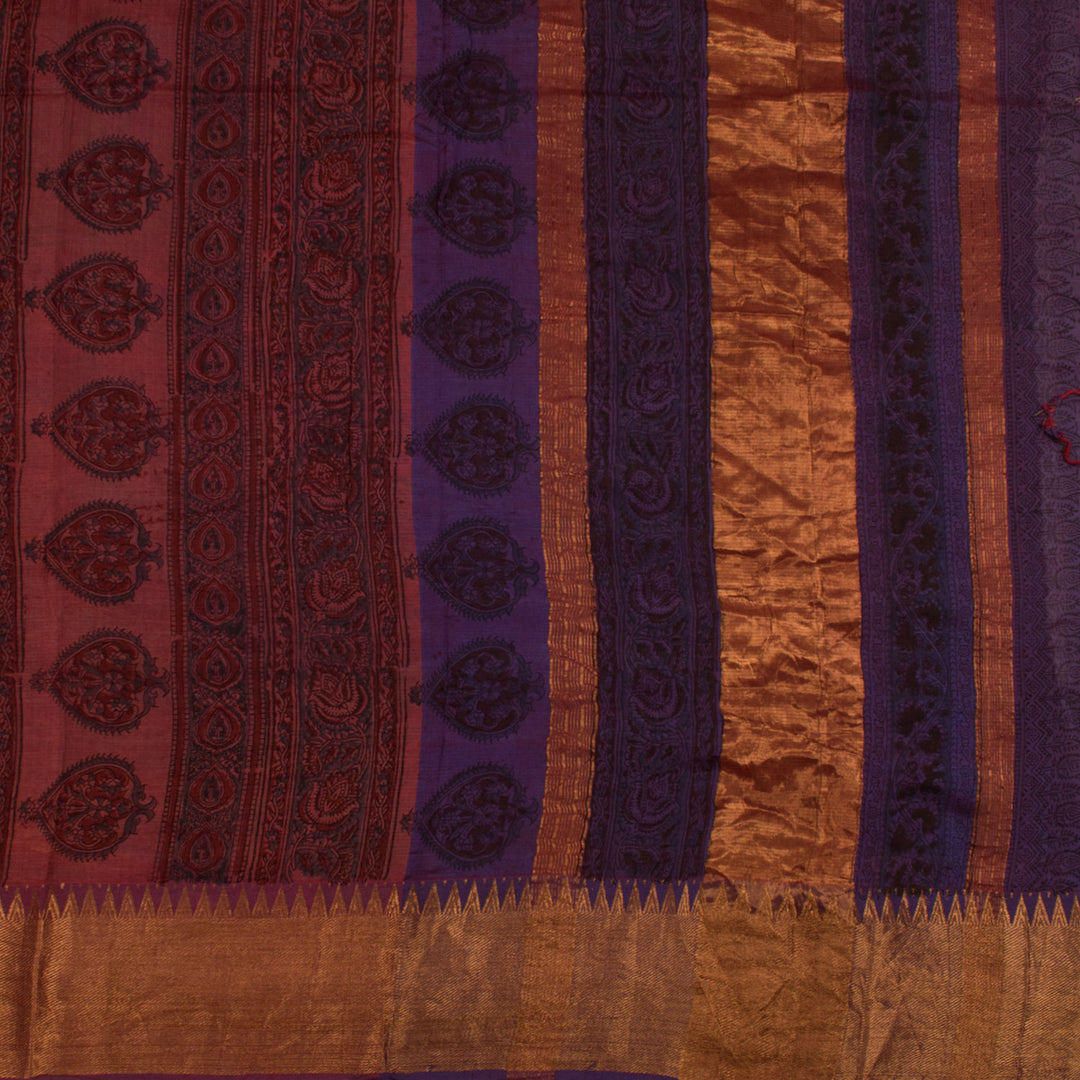 Ajrakh Printed Silk Cotton Saree 10055548