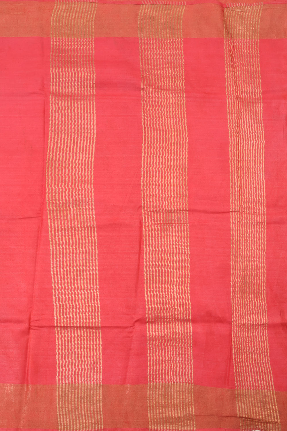 Ruby Red Batik Printed Tussar Silk Saree 10059484