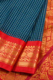 Teal Blue Handloom Gadwal Kuttu Cotton Saree 10061425