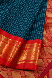 Ocean Blue Handwoven Gadwal Kuttu Cotton Saree 10061432