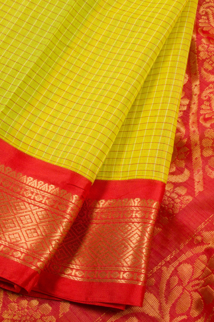Lemon Yellow Handwoven Gadwal Kuttu Cotton Saree 10061433