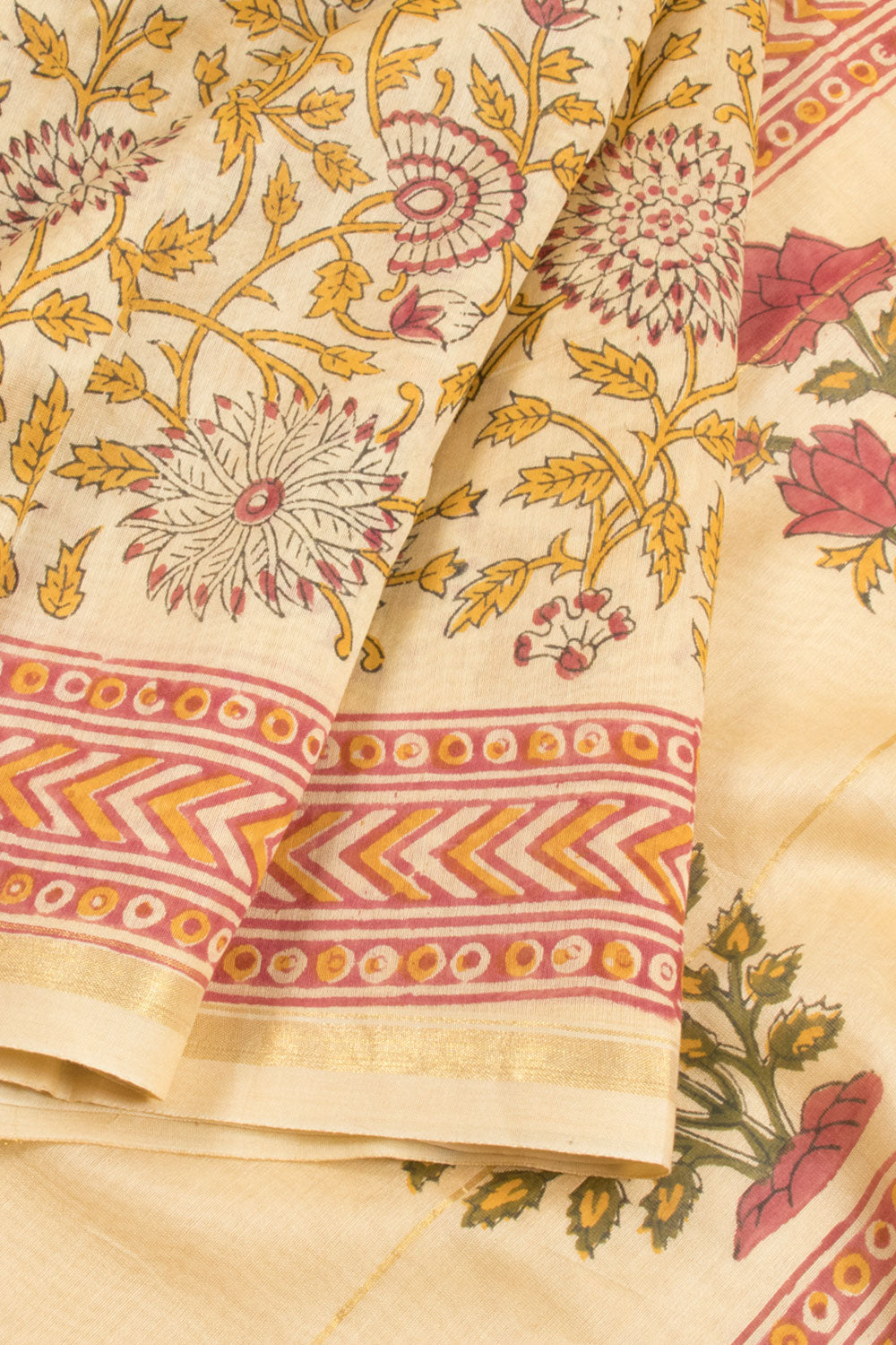 Lemon Chiffon Yellow Hand Block Printed Chanderi Silk Cotton Saree 10059901