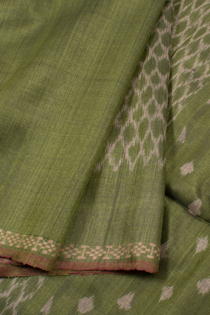 Henna Green Half and Half Ikat Tussar Silk Saree 10059402
