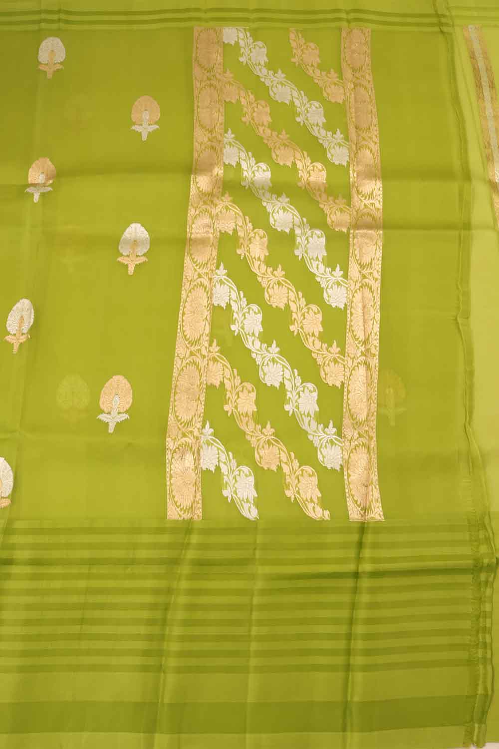 Henna Green Handloom Banarasi Kadhwa Kora Silk Saree 10059851