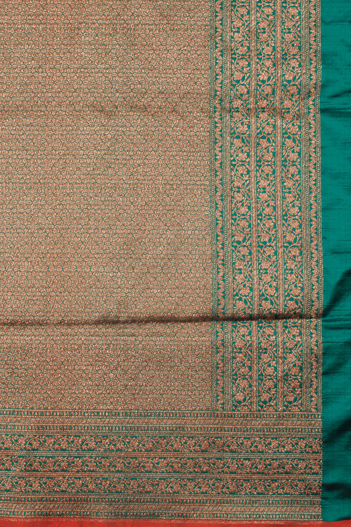 Dark Green Handloom Brocade Banarasi Silk Saree 10059856