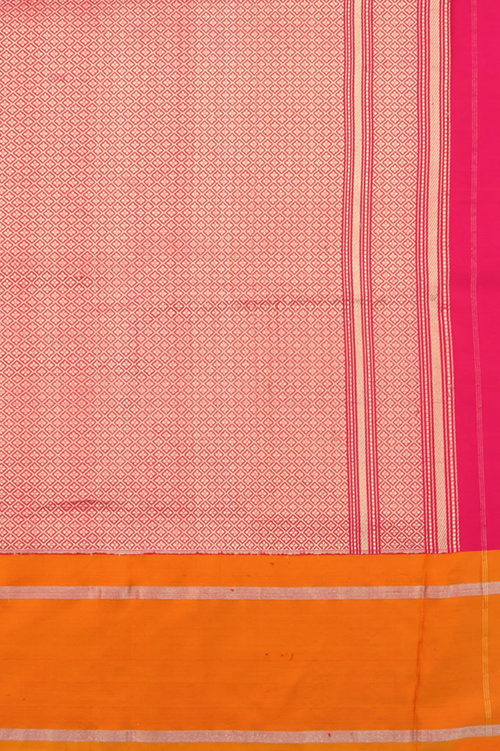 Candy Pink Handloom Banarasi Kadhwa Satin Silk Saree 10059873
