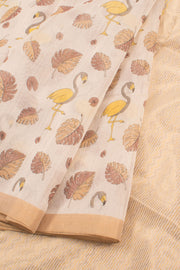 White Printed Chanderi Silk Cotton Saree 10059695