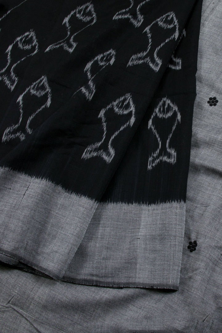 Black Handloom Odisha Ikat Cotton Saree 10060289