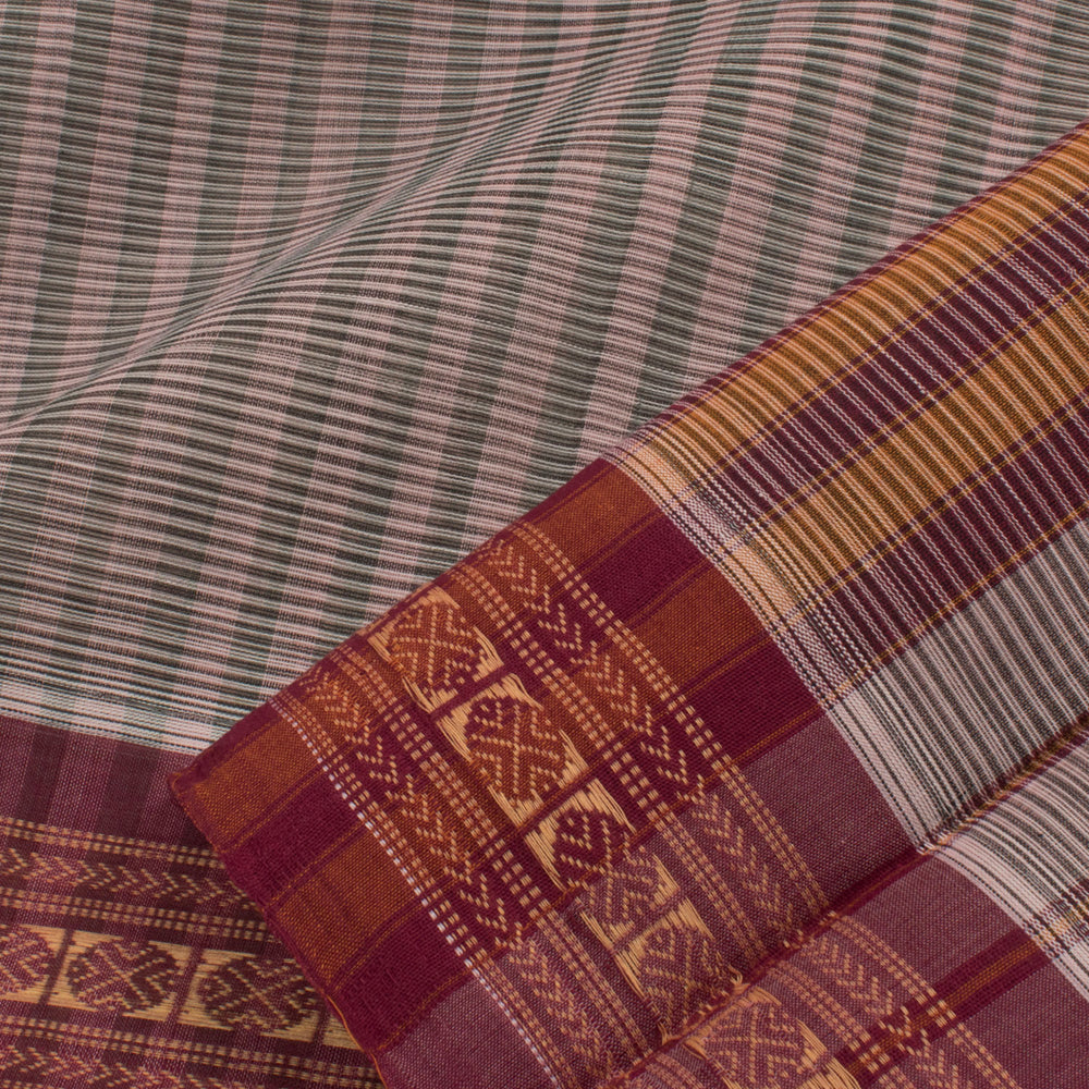 Handloom Narayanpet Cotton Saree with Stripes Design and Rudhraksham Border
