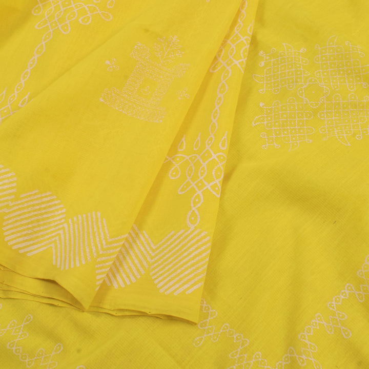 Hand Block Printed Mangalgiri Cotton Saree with Kolam Design