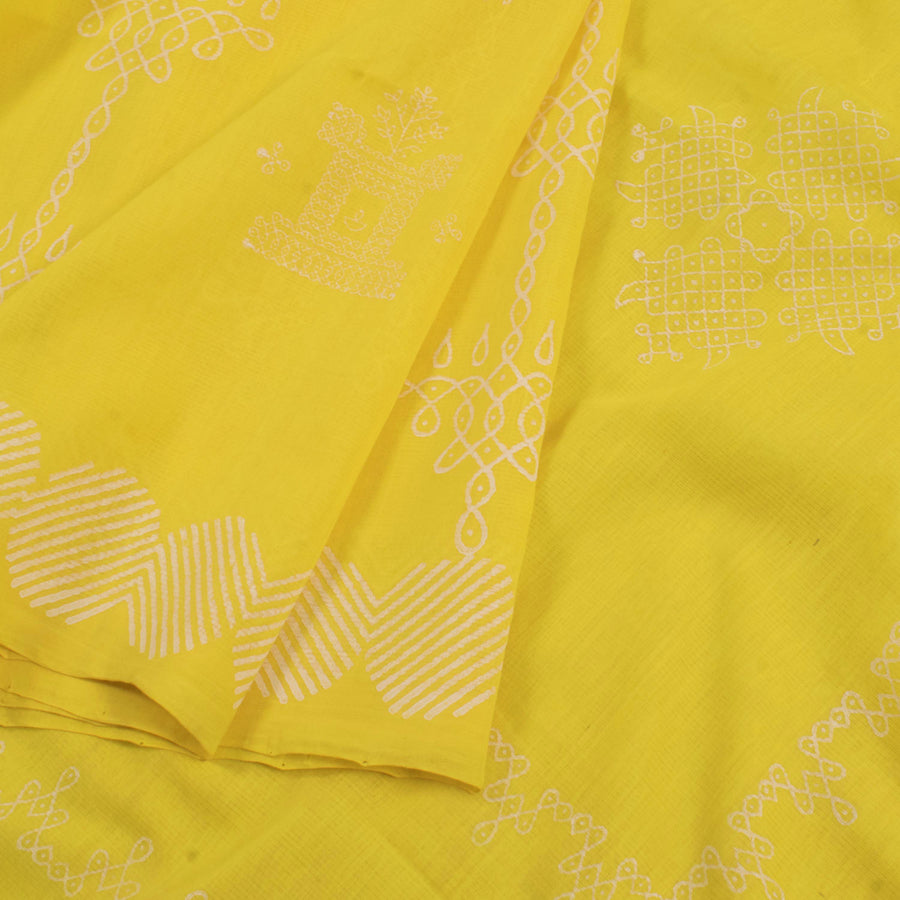 Hand Block Printed Mangalgiri Cotton Saree with Kolam Design
