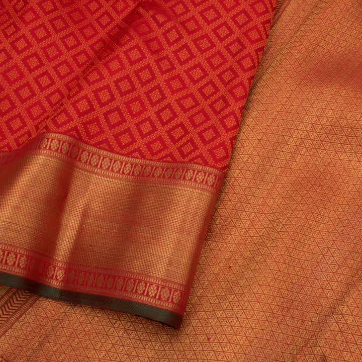 Handloom Pure Zari Jacquard Kanjivaram Silk Saree with Floral Motifs and Bavanji Border
