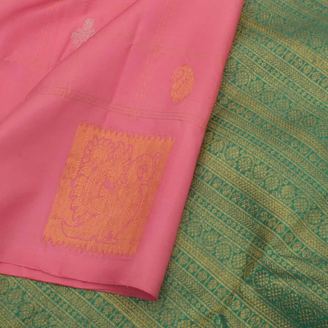 Handloom Pure Zari Kanjivaram Silk Saree with Paisley Floral Motifs and Annam Border 