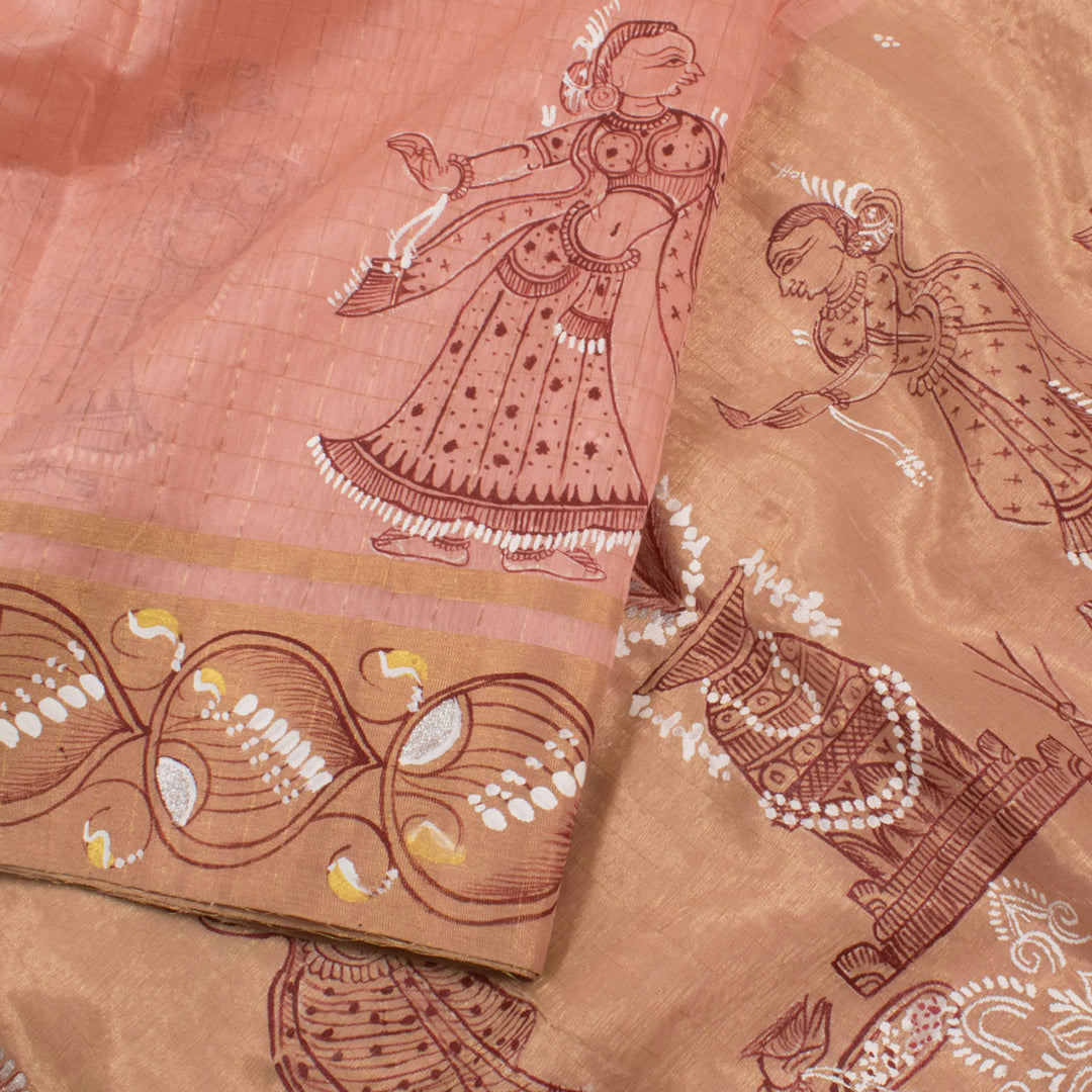 Hand Painted Pattachitra Chanderi Silk Cotton Saree 10057094